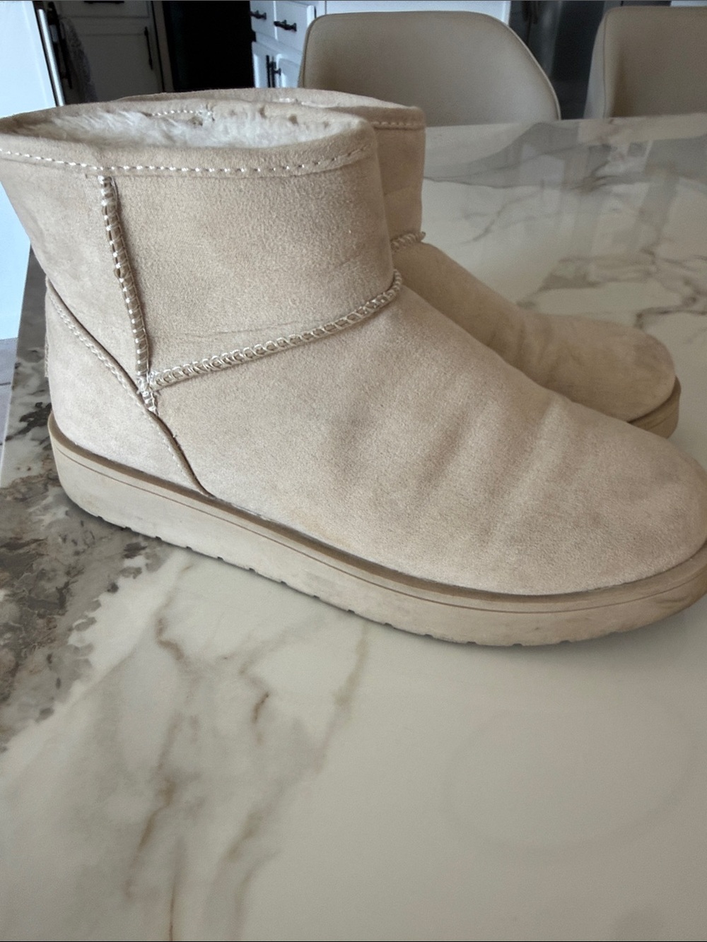 Women's Cream Suede Short Winter Boots with Plush Lining